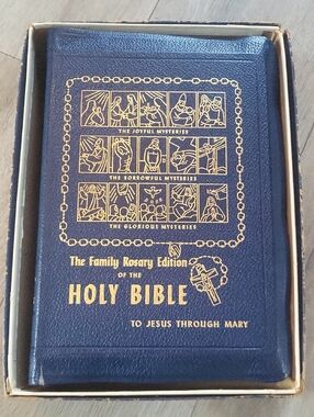 The Family Rosary Edition Holy Bible - Navy Blue Cover with Gold Embossing